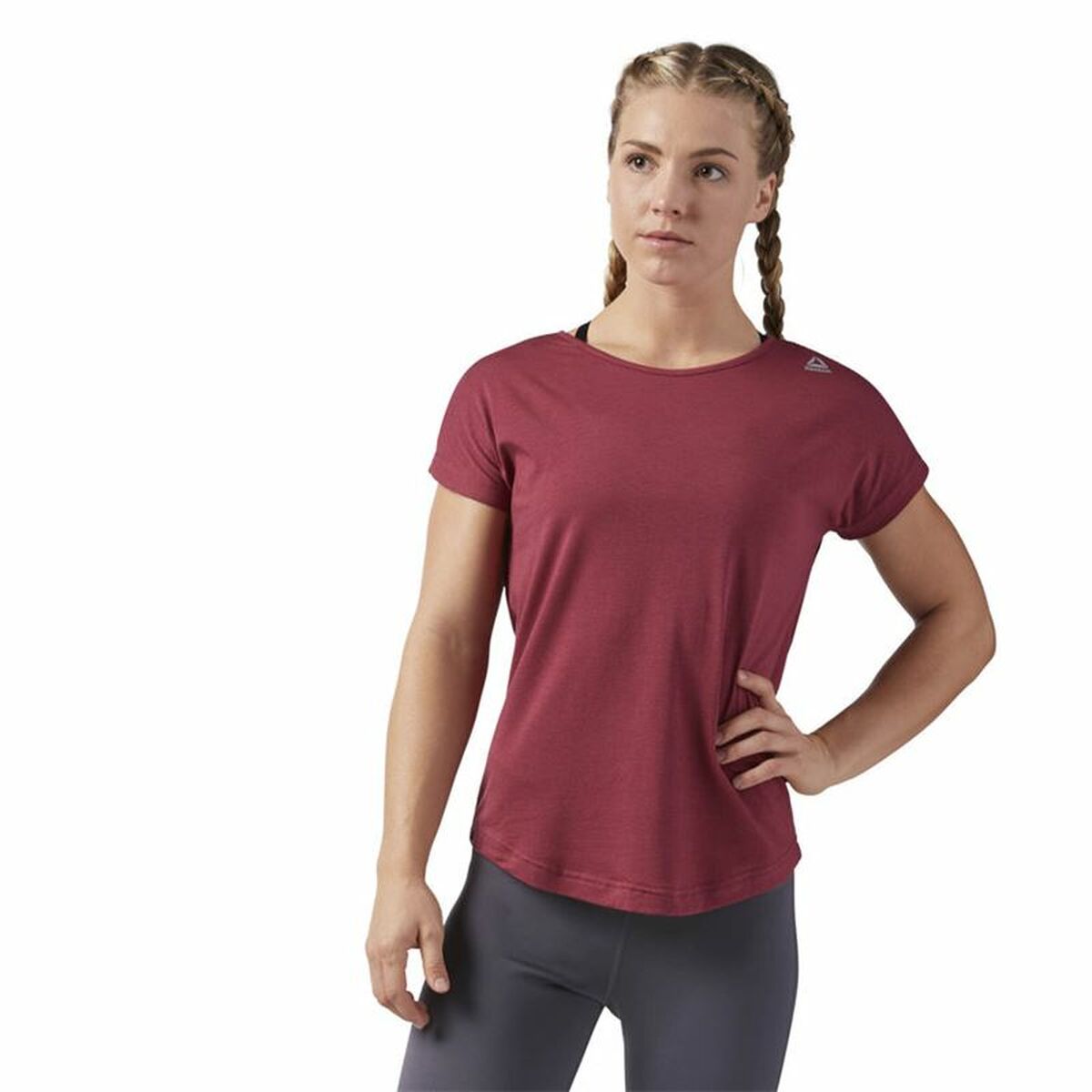 Women’s Short Sleeve T-Shirt Reebok Work Mesh Dark Red